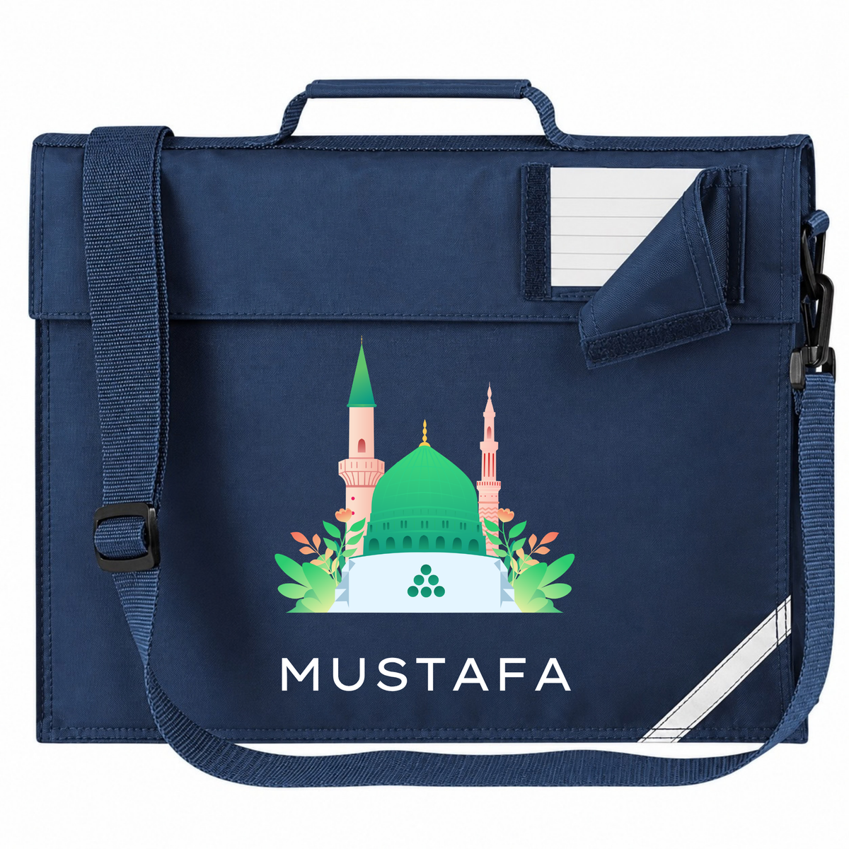 Personalised Madressah Book Bag with Strap - Floral Masjid Nabawi