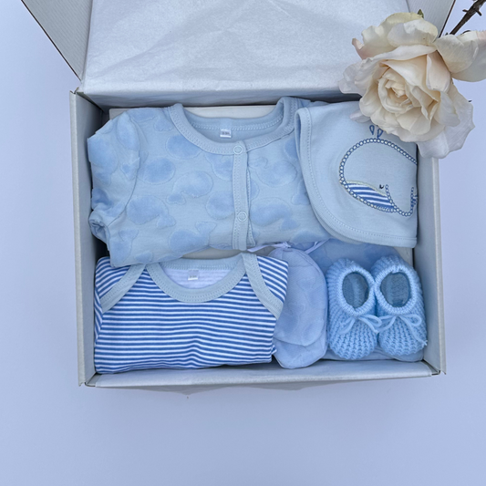 6 Piece Embossed Whale Baby Gift Set